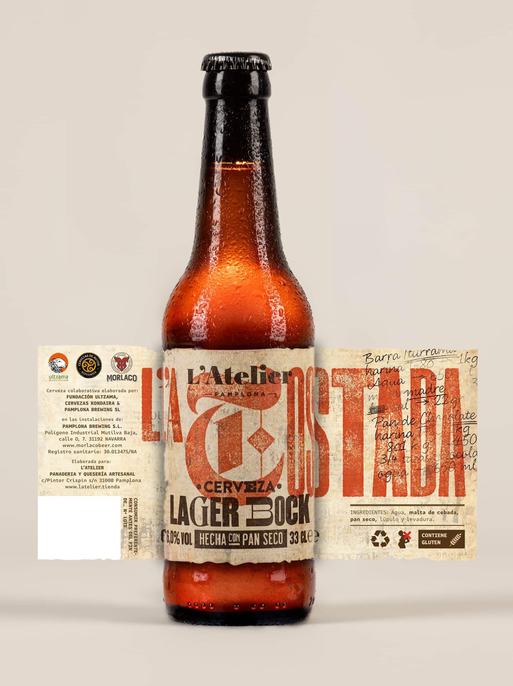 detalle de diseño de etiqueta de Cervezas L'Atelier con tipografía Drunken Master