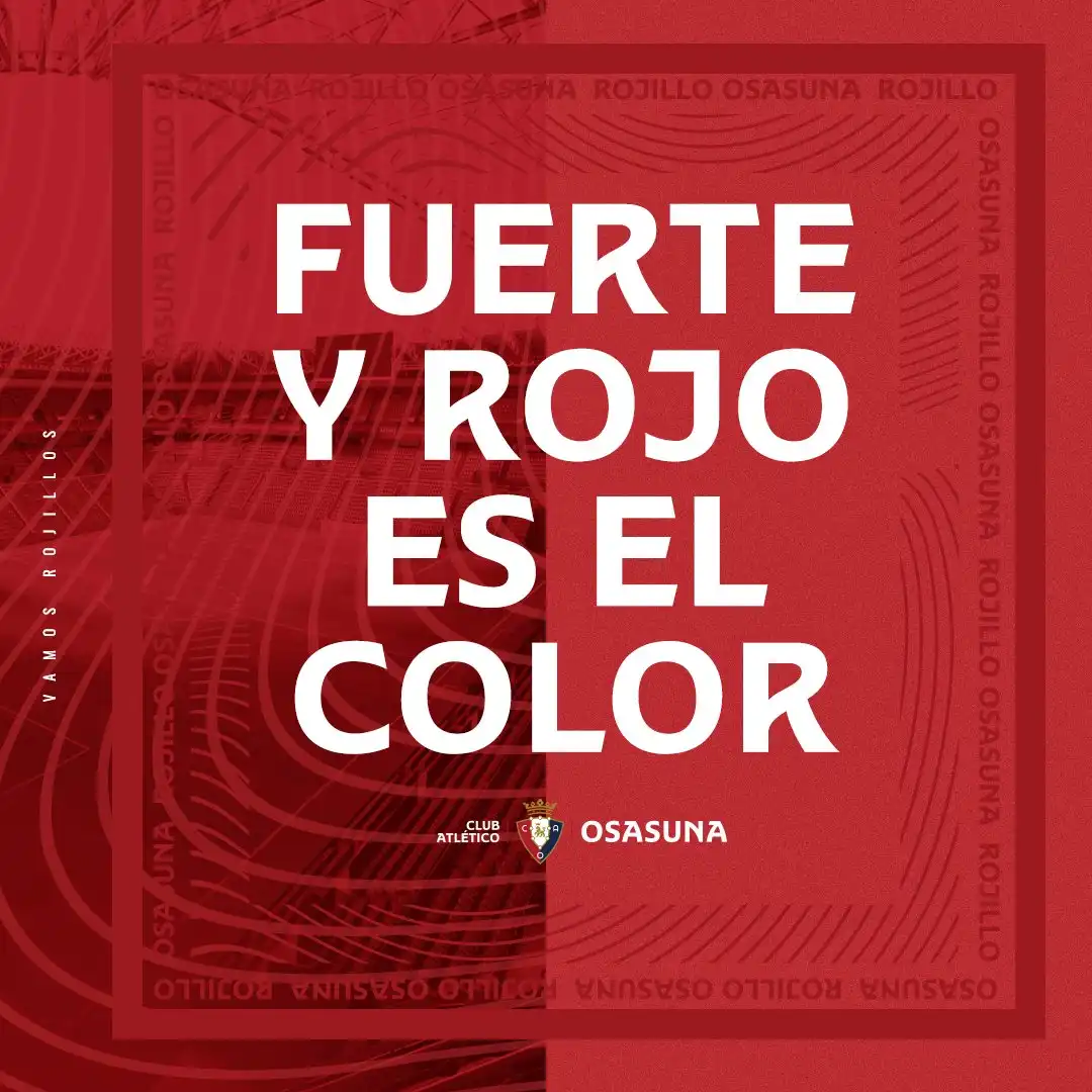 frase motivacional del CA Osasuna en blanco sobre fondo rojo con la tipografía a medida del club en uso