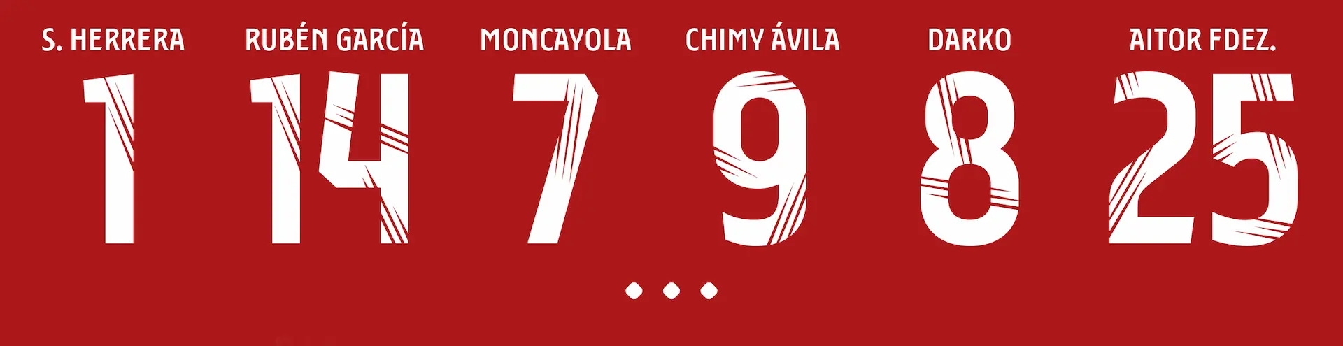 diseño de números para camisetas titulares que forman parte de la tipografía a medida para CA Osasuna