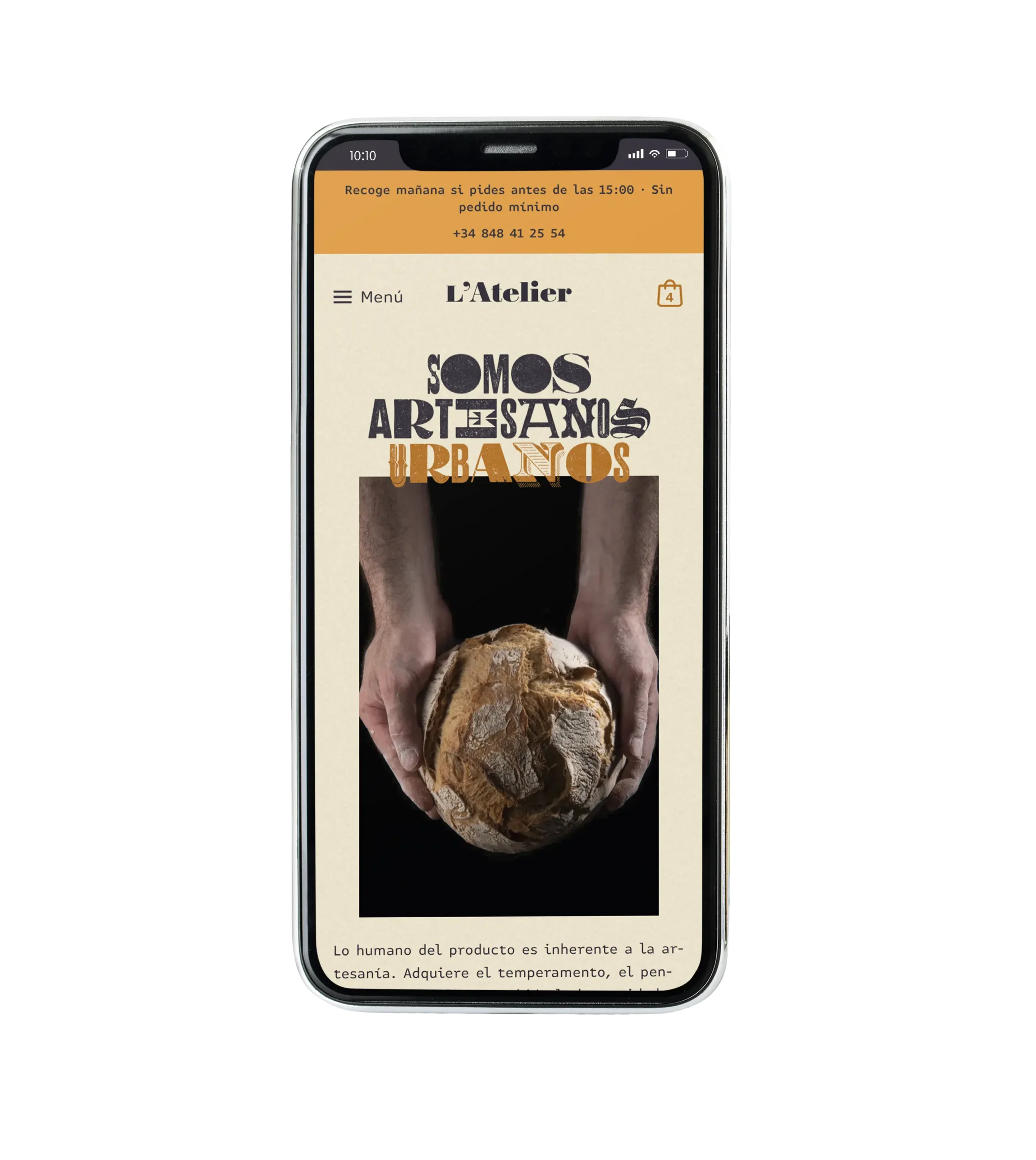 Imagen de la home de la tienda web ecommerce de L'Atelier en un móvil
