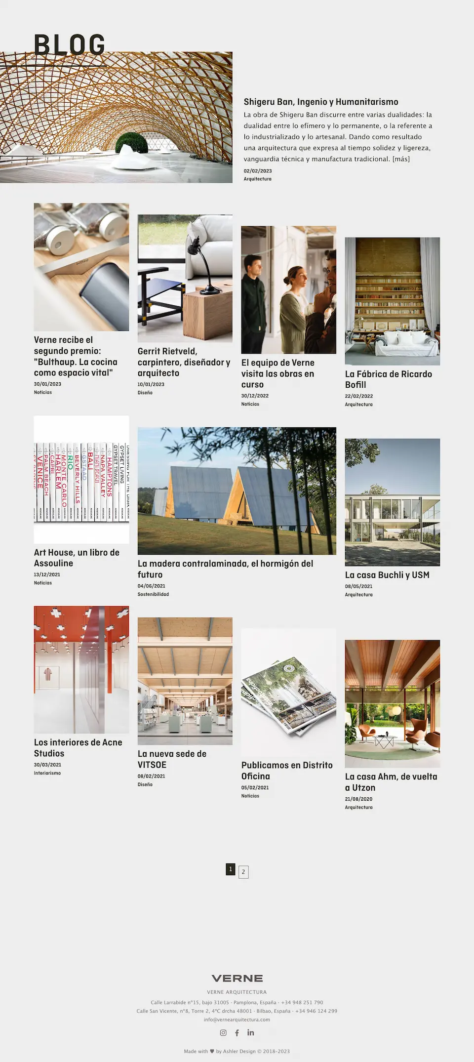 Diseño de blog en la web de Verne Arquitectura